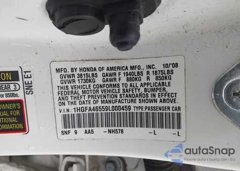 2009 Honda Civic Gx из США, поврежденный, VIN 1HGFA46559L000459